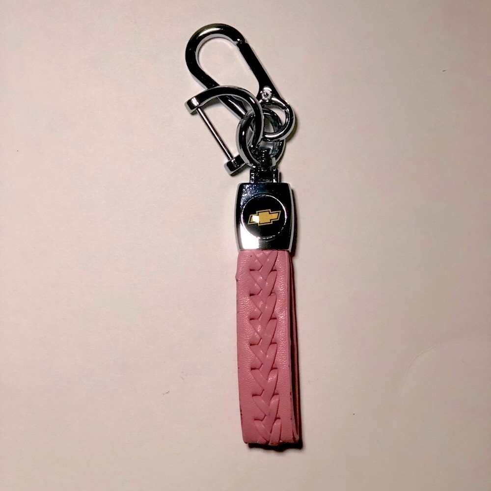 Cute Pink Leather Chevy Emblem Keychain